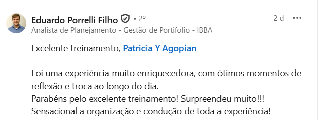 Depoimento público de participante do Curso Intensivo