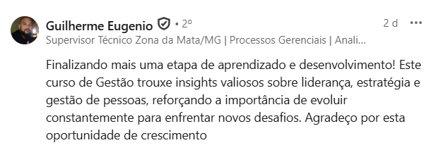 Depoimento público de participante do Curso Intensivo