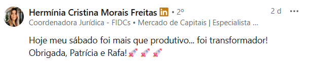 Depoimento público de participante do Curso Intensivo